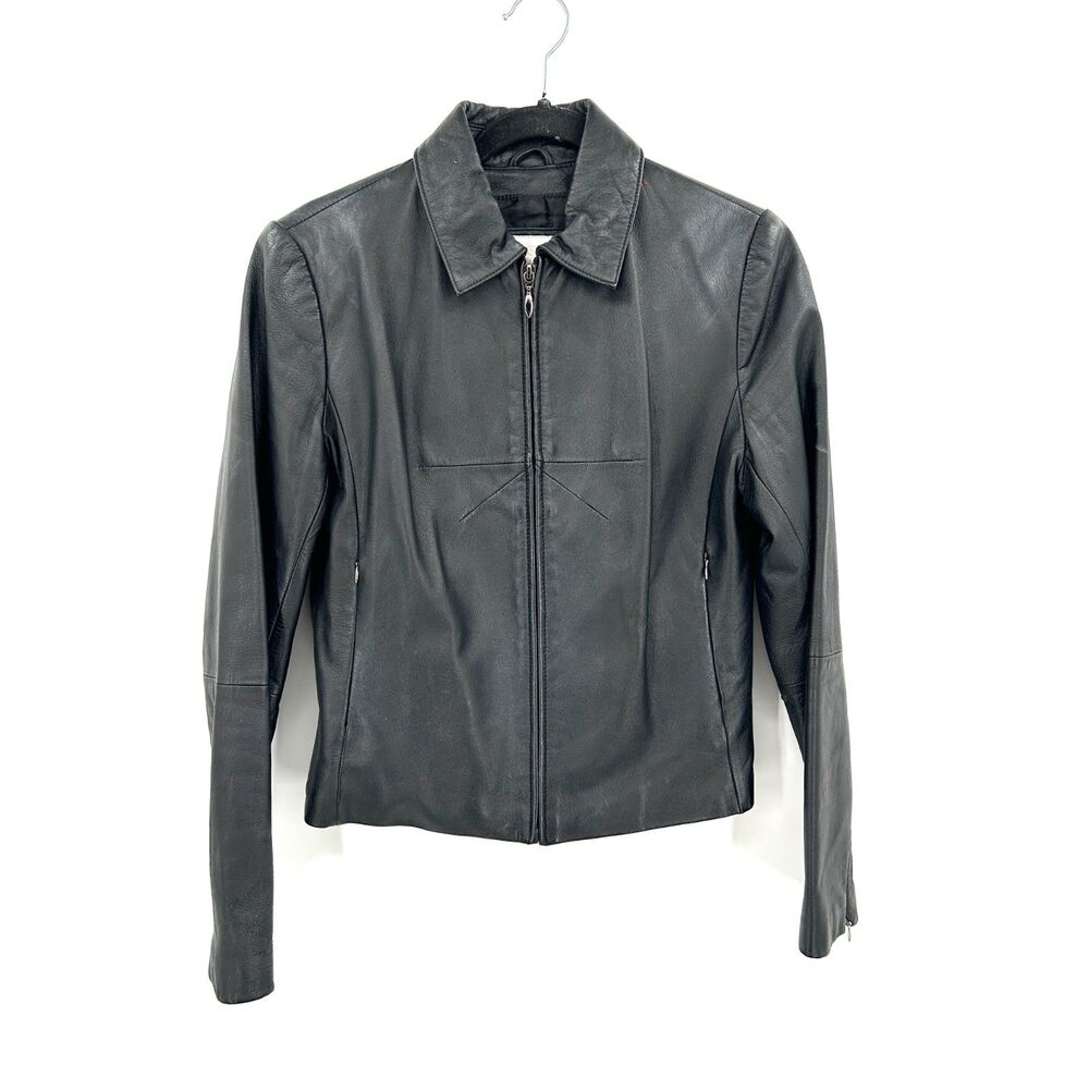 WILSONS LEATHER Maxima Black Leather Zip-Up Moto Jacket Cropped Size Small